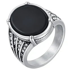 Black Agate Power Ring – Rustfri Stål Herrering
