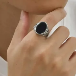 Black Agate Power Ring – Rustfri Stål Herrering