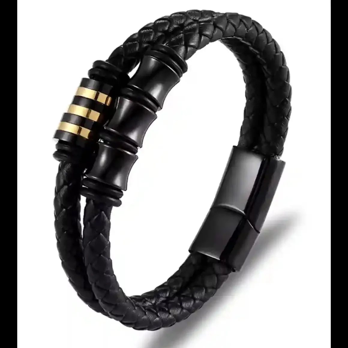 Black HSK Elite – Sort Herrearmbånd i Læder & Forgyldt Ædelstål