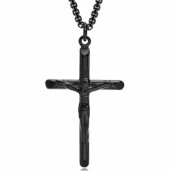 Blackcoatet kors smykke i rustfri stål