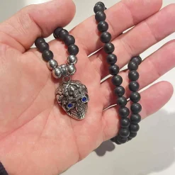 Blackstone perlehalskæde med skull hoved i stål.