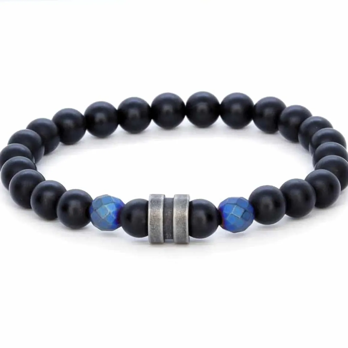 Blue face perlearmbånd med oxy. stål