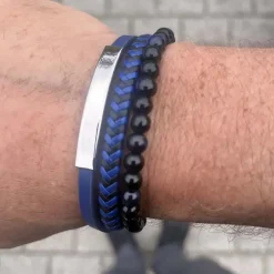Blue wice armbånd med læder og perler.