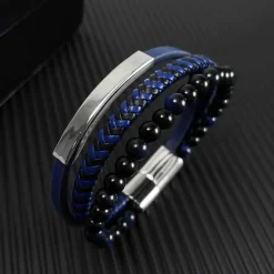 Blue wice armbånd med læder og perler.