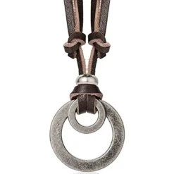 Brun læderhalskæde med ringe