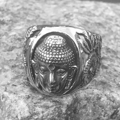 Buddha bikerring i ædelstål