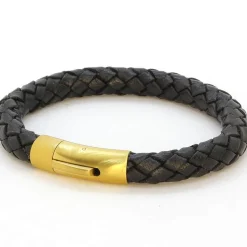 Chart læderarmbånd sort/forgyldt.