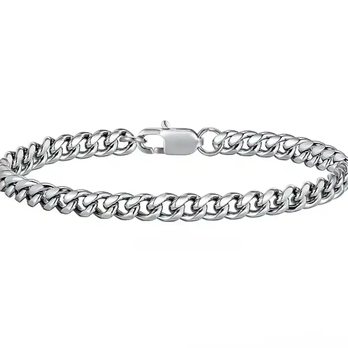 Cuban herrearmbånd i blank stål.