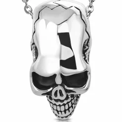 Dødningehoved i blank stål.