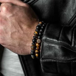 Eduard perlearmbånd Tigereye og Blackstone