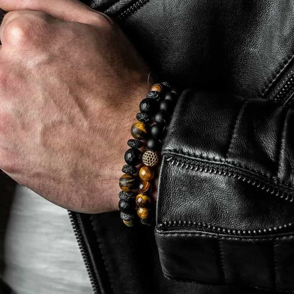 Eduard perlearmbånd Tigereye og Blackstone