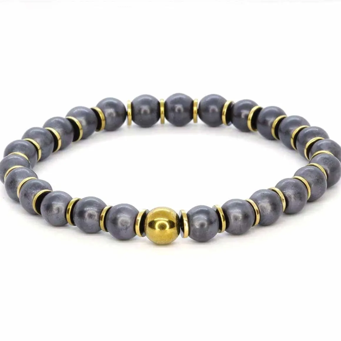 Endric perlearmbånd med grå og golden