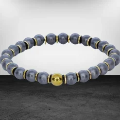 Endric perlearmbånd med grå og golden