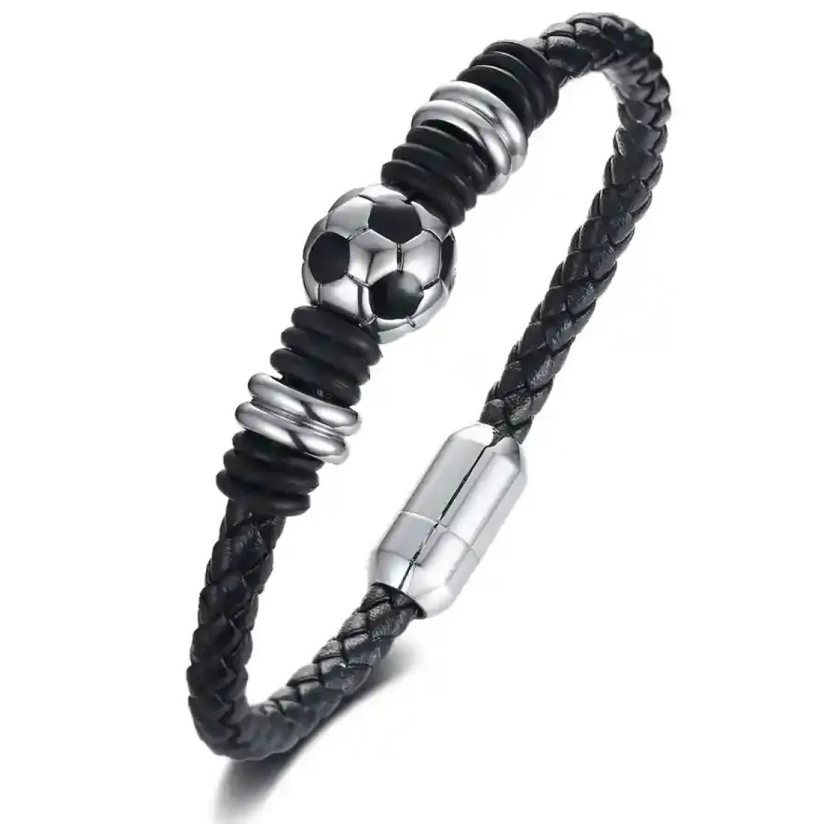 Fodbold Passion Herrearmbånd i Læder & Stål