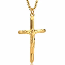 Forgyldt IP kors smykke i rustfri stål