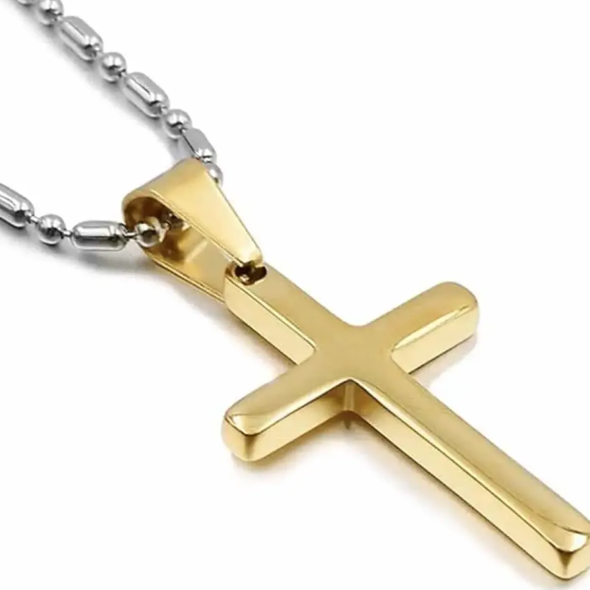 Forgyldt kors i stål med kæde - Golden