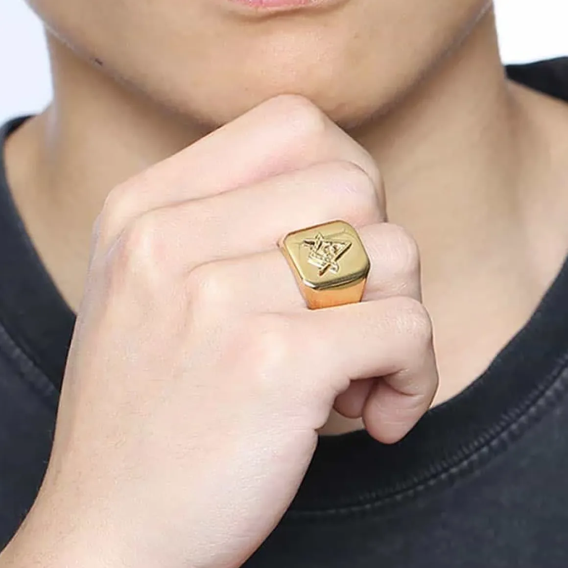 Frimurer Herrering stål belagt med IP gold