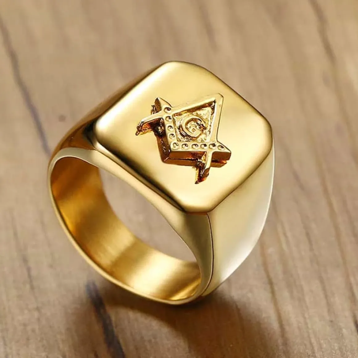 Frimurer Herrering stål belagt med IP gold