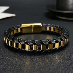 Gold Nizal armbånd - stål og fiberlæder