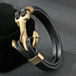 Golden High XP armbånd / rustfri stål og læder.