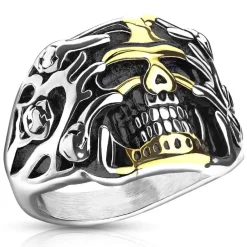 Golden smile skullring i stål.