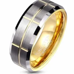 Groove tungsten carbide ring forgyldt PVD