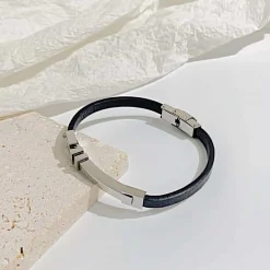 Helyz herrearmbånd istål & imt. læder