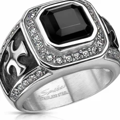 Herrering i med stor sort CZ sten