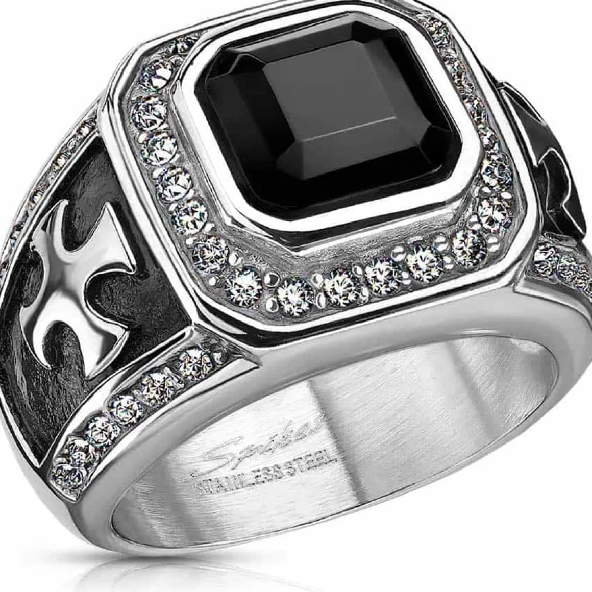 Herrering i med stor sort CZ sten