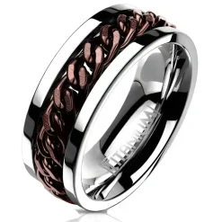 Herrering i titanium med kædedetalje – 8 mm