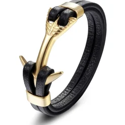 High XP1 armbånd i forgyldt rustfri stål og læder.