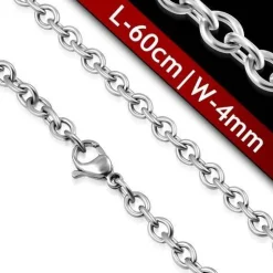 Kæde i rustfrit stål 4mm og 60 cm.