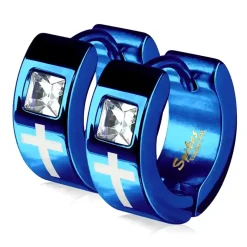 Kors og cirkon ørering IP belagt blue