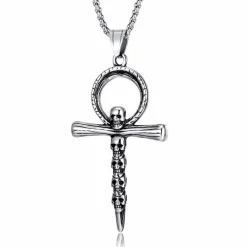 Kors skull halssmykke i stål.