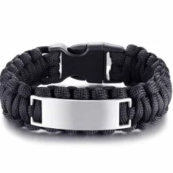 Kraftigt knyttet bomulds armbånd med mat stål