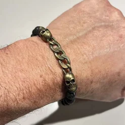 Lava perlearmbånd med Skull Bronze