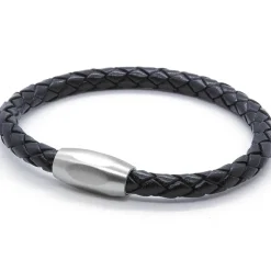 Lionar sort læderarmbånd i boloflet