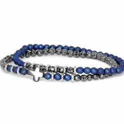 Lolee armbånd i hamatit perler blå facet og blank.