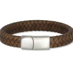 Major Brun læderarmbånd med mat stållås