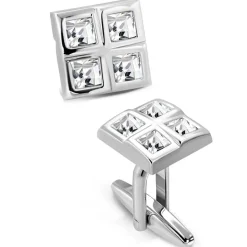 Manchetknapper i rustfri stål og CZ