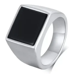 Mat rustfri stålring med sort agatsten