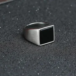 Mat rustfri stålring med sort agatsten