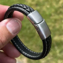 Mat steel Major læderarmbånd flet