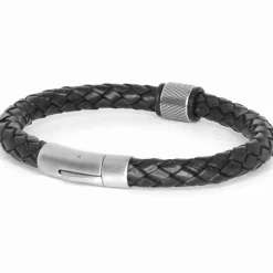 MenX - 8mm sort læderflet armbånd