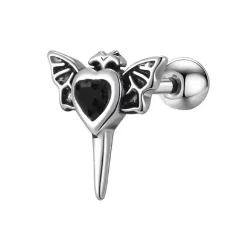 Mørk Wing Heart – Herre Ørestik i Rustfrit Stål