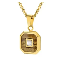 Neck stone halssmykke ædelstål forgyldt.