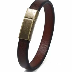 Netri læderarmbånd med bronze magnetlås