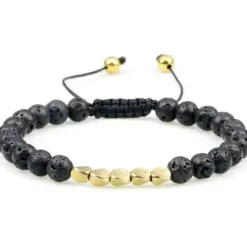 Niazy sort perlearmbånd / Lava golden