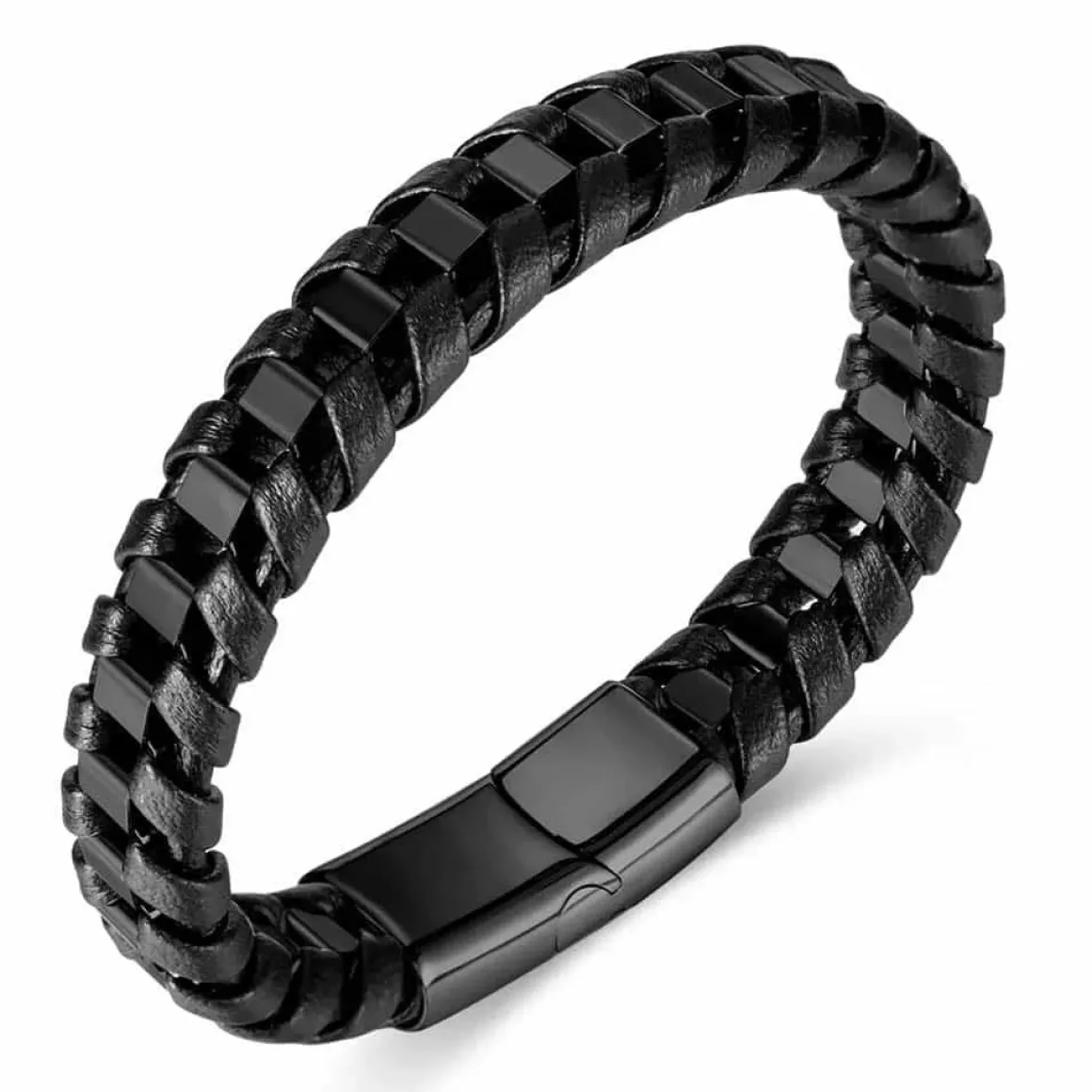 Nizal sort armbånd med stål og fiberlæder