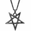 Okkult pentagram halssmykke i oxyderet stål.